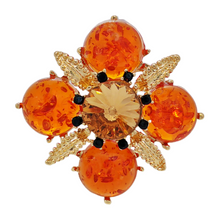 Load image into Gallery viewer, Elegant Vintage Imitate Amber Flower Brooch Orange Cross-Shaped Floral Jewelry
