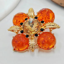 Load image into Gallery viewer, Elegant Vintage Imitate Amber Flower Brooch Orange Cross-Shaped Floral Jewelry
