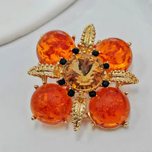 Load image into Gallery viewer, Elegant Vintage Imitate Amber Flower Brooch Orange Cross-Shaped Floral Jewelry
