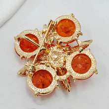 Load image into Gallery viewer, Elegant Vintage Imitate Amber Flower Brooch Orange Cross-Shaped Floral Jewelry

