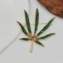 Load image into Gallery viewer, Retro Vintage Gold and Green Crystal Leaf Brooch Pin Chic Plant Jewelry

