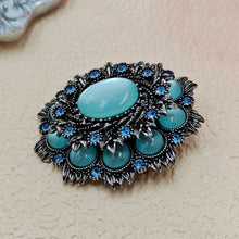 Load image into Gallery viewer, Vintage Stylish Silver &amp; Imitate Blue Oval Flower Brooch Pin for Women
