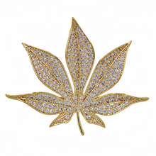 Load image into Gallery viewer, Jewelblings Shiny Gold Tone Full Pave CZ Maple Leaf Brooch and Pins Vintage Palm Alm Shaped Jewelry for Unisex Sweater Coat Costume Hat Bag
