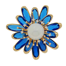 Load image into Gallery viewer, Pretty Imitated Pearl and Blue Crystal Flower Brooch Pin Gift Jewelry
