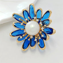 Load image into Gallery viewer, Pretty Imitated Pearl and Blue Crystal Flower Brooch Pin Gift Jewelry
