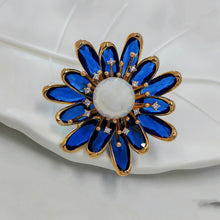 Load image into Gallery viewer, Pretty Imitated Pearl and Blue Crystal Flower Brooch Pin Gift Jewelry
