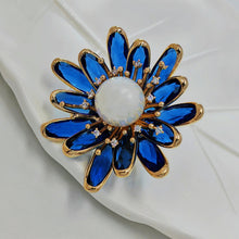 Load image into Gallery viewer, Pretty Imitated Pearl and Blue Crystal Flower Brooch Pin Gift Jewelry
