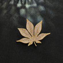 Load image into Gallery viewer, Jewelblings Shiny Gold Tone Full Pave CZ Maple Leaf Brooch and Pins Vintage Palm Alm Shaped Jewelry for Unisex Sweater Coat Costume Hat Bag
