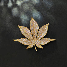 Load image into Gallery viewer, Jewelblings Shiny Gold Tone Full Pave CZ Maple Leaf Brooch and Pins Vintage Palm Alm Shaped Jewelry for Unisex Sweater Coat Costume Hat Bag
