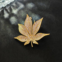 Load image into Gallery viewer, Jewelblings Shiny Gold Tone Full Pave CZ Maple Leaf Brooch and Pins Vintage Palm Alm Shaped Jewelry for Unisex Sweater Coat Costume Hat Bag
