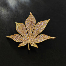 Load image into Gallery viewer, Jewelblings Shiny Gold Tone Full Pave CZ Maple Leaf Brooch and Pins Vintage Palm Alm Shaped Jewelry for Unisex Sweater Coat Costume Hat Bag

