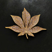 Load image into Gallery viewer, Jewelblings Shiny Gold Tone Full Pave CZ Maple Leaf Brooch and Pins Vintage Palm Alm Shaped Jewelry for Unisex Sweater Coat Costume Hat Bag
