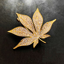 Load image into Gallery viewer, Jewelblings Shiny Gold Tone Full Pave CZ Maple Leaf Brooch and Pins Vintage Palm Alm Shaped Jewelry for Unisex Sweater Coat Costume Hat Bag
