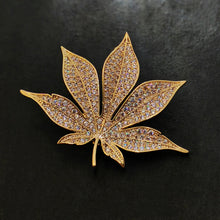 Load image into Gallery viewer, Jewelblings Shiny Gold Tone Full Pave CZ Maple Leaf Brooch and Pins Vintage Palm Alm Shaped Jewelry for Unisex Sweater Coat Costume Hat Bag
