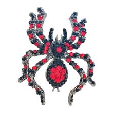Load image into Gallery viewer, Jewelblings Spooky Season Black Red Crystal Spider Brooch Pin Halloween Costume Jewelry for Women Men Garden Party Cape Cloak Hat Bag Gfits
