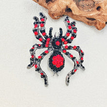 Load image into Gallery viewer, Jewelblings Spooky Season Black Red Crystal Spider Brooch Pin Halloween Costume Jewelry for Women Men Garden Party Cape Cloak Hat Bag Gfits
