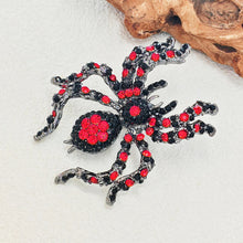 Load image into Gallery viewer, Jewelblings Spooky Season Black Red Crystal Spider Brooch Pin Halloween Costume Jewelry for Women Men Garden Party Cape Cloak Hat Bag Gfits
