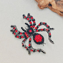 Load image into Gallery viewer, Jewelblings Spooky Season Black Red Crystal Spider Brooch Pin Halloween Costume Jewelry for Women Men Garden Party Cape Cloak Hat Bag Gfits
