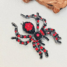 Load image into Gallery viewer, Jewelblings Spooky Season Black Red Crystal Spider Brooch Pin Halloween Costume Jewelry for Women Men Garden Party Cape Cloak Hat Bag Gfits
