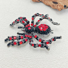 Load image into Gallery viewer, Jewelblings Spooky Season Black Red Crystal Spider Brooch Pin Halloween Costume Jewelry for Women Men Garden Party Cape Cloak Hat Bag Gfits
