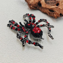 Load image into Gallery viewer, Jewelblings Spooky Season Black Red Crystal Spider Brooch Pin Halloween Costume Jewelry for Women Men Garden Party Cape Cloak Hat Bag Gfits
