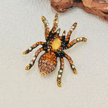 Load image into Gallery viewer, Jewelblings Gothic Vintage AB Accent Champagne Brown Crystal Spider Broach Pin Halloween Gift Jewelry for Unisex Costume Hat Bag Cape Coat
