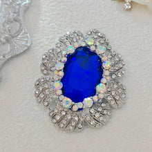 Load image into Gallery viewer, Stunning Iridescent Crystal Surrounded Blue Oval Flower Brooches Pins Costume Jewelry
