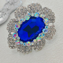 Load image into Gallery viewer, Stunning Iridescent Crystal Surrounded Blue Oval Flower Brooches Pins Costume Jewelry
