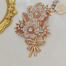 Load image into Gallery viewer, Vintage Style Large Floral Crystal Bouquet Brooch Pin, Rose Gold Tone
