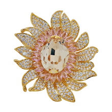 Load image into Gallery viewer, Delicate Sunflower Brooch with Softly Curved Petals – Light Yellow Center Stone with Pink Simulated Zircon Accents
