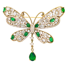 Load image into Gallery viewer, Butterfly Pendant Brooch – Green Simulated Zircon Inlaid, Sparkling and Elegant Design Gold Tone
