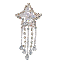Load image into Gallery viewer, Sparkles Shooting Star Tassel Brooch with Crystals and CZ, Silver
