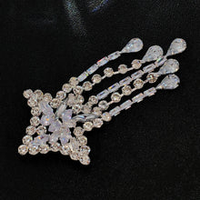 Load image into Gallery viewer, Sparkles Shooting Star Tassel Brooch with Crystals and CZ, Silver
