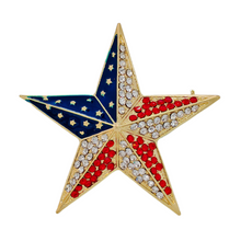 Load image into Gallery viewer, Patriotic Star - shaped Brooch with Enamel and Crystal Embellishments
