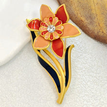 Load image into Gallery viewer, Elegant Gold - toned Enamel Flower Brooch with Crystal Centerpiece
