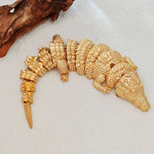 Load image into Gallery viewer, Exquisite Gold - toned Crocodile - shaped Brooch with Intricate Detailing
