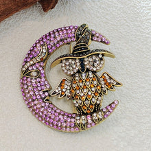 Load image into Gallery viewer, Gorgeous Crystal - Embellished Owl on Moon Brooch for Fantasy Lovers
