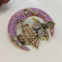 Load image into Gallery viewer, Gorgeous Crystal - Embellished Owl on Moon Brooch for Fantasy Lovers

