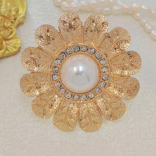 Load image into Gallery viewer, Elegant Gold - toned Floral Brooch with Pearl and Crystal Centerpiece

