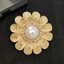 Load image into Gallery viewer, Elegant Gold - toned Floral Brooch with Pearl and Crystal Centerpiece
