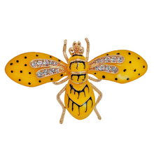 Load image into Gallery viewer, Exquisite Gold - Plated Bee - Shaped Brooch with Sparkling Rhinestones and Enamel Detailing

