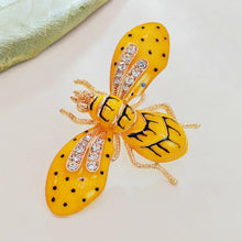 Load image into Gallery viewer, Exquisite Gold - Plated Bee - Shaped Brooch with Sparkling Rhinestones and Enamel Detailing
