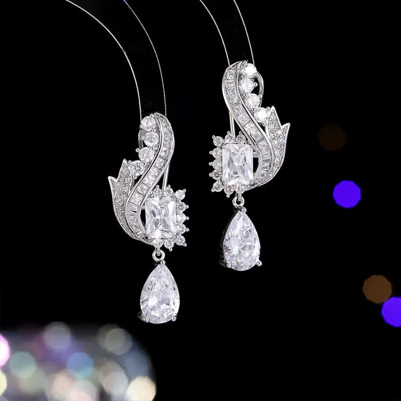 Luxury Scroll and Green Square Stone Drop Earrings for Women Party