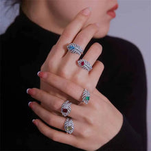 Load image into Gallery viewer, Luxury Vintage Opens Micro Pave CZ Wrapped Peacock Feather Cocktail Rings

