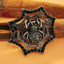 Load image into Gallery viewer, Punk Style Black Crystal Halloween Spider Web Brooch Crystal Insect Pin
