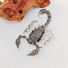 Load image into Gallery viewer, Steampunk Silver Tone Dark Gray Crystal Large Scorpion Brooch Pin Dangerous Insect Jewelry

