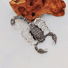 Load image into Gallery viewer, Steampunk Silver Tone Dark Gray Crystal Large Scorpion Brooch Pin Dangerous Insect Jewelry
