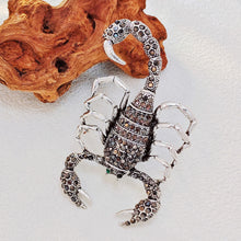 Load image into Gallery viewer, Steampunk Silver Tone Dark Gray Crystal Large Scorpion Brooch Pin Dangerous Insect Jewelry
