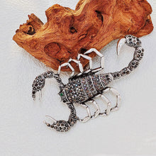 Load image into Gallery viewer, Steampunk Silver Tone Dark Gray Crystal Large Scorpion Brooch Pin Dangerous Insect Jewelry
