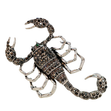 Load image into Gallery viewer, Steampunk Silver Tone Dark Gray Crystal Large Scorpion Brooch Pin Dangerous Insect Jewelry
